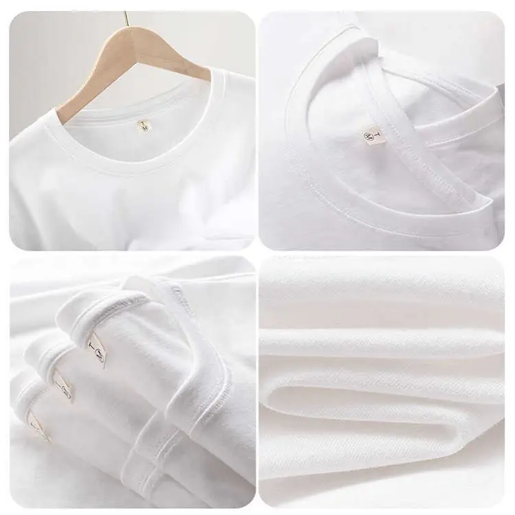 تي شيرت فضفاض بأكمام قصيرة من القطن الخالص للجنسين نصف كم قميص أساسي عصري أسود وأبيض للسيدات برقبة دائرية من القطن