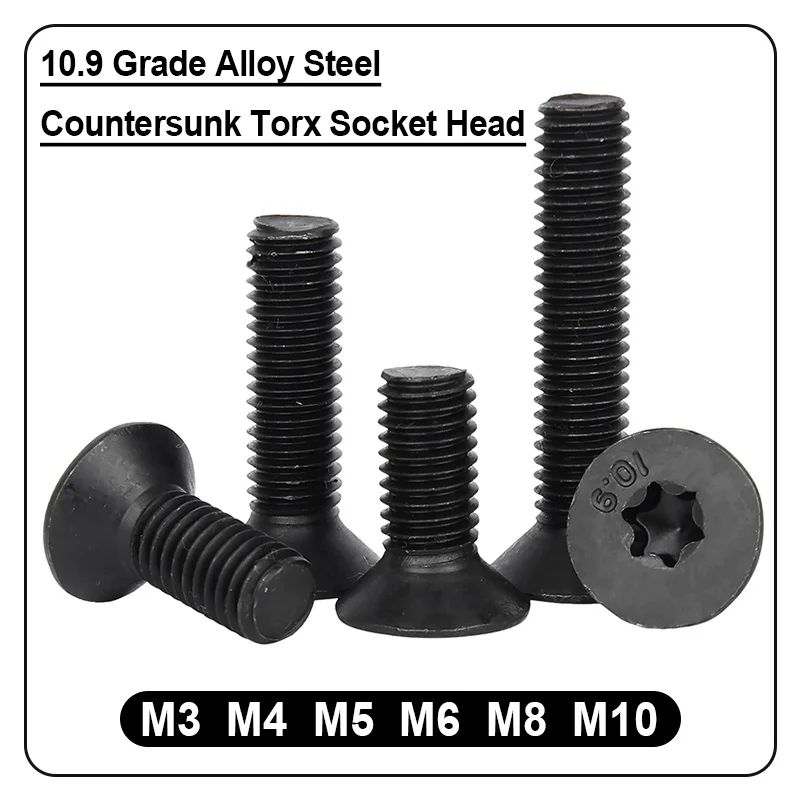 GB2673 10.9 High Strength Black Alloy Torx Countersunk Anti Theft Security Flat Head Machine Screws M3 M4 M5 M6 M8 M10 Fasteners