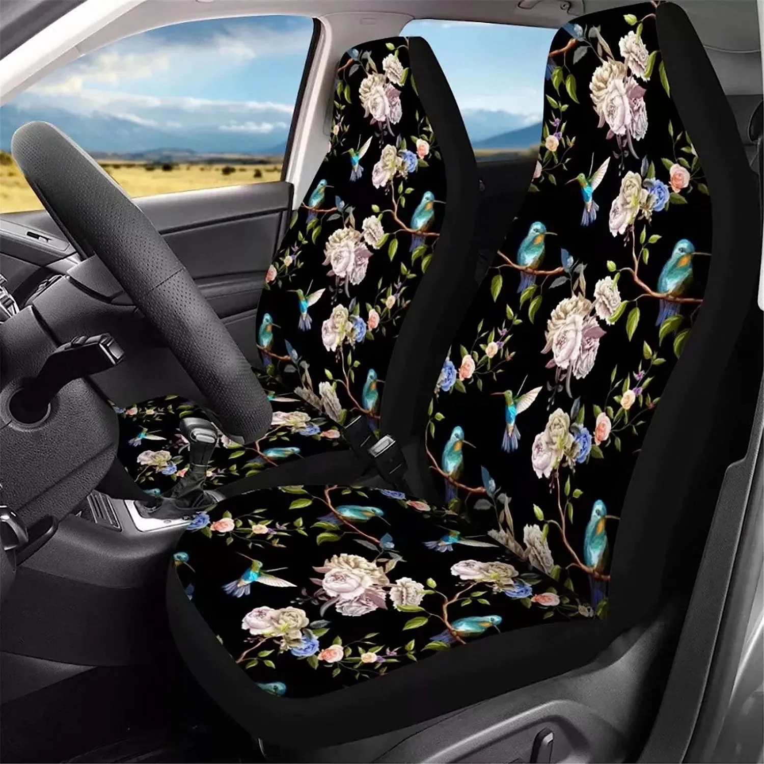 Retro Floral Hummingbird Pink Peony Flower Front Seat Cover for Cars2 Pack Bucket Seat Cover Front Seat Protector