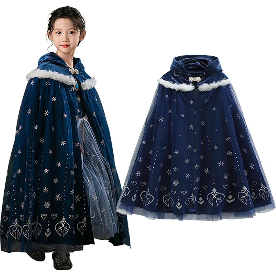 

Autumn Winter Girls Snowflake Print Hooded Cloaks Spring Child Halloween Princess Elsa Cloak Kids Cosplay Shawl Baby Girl Cape