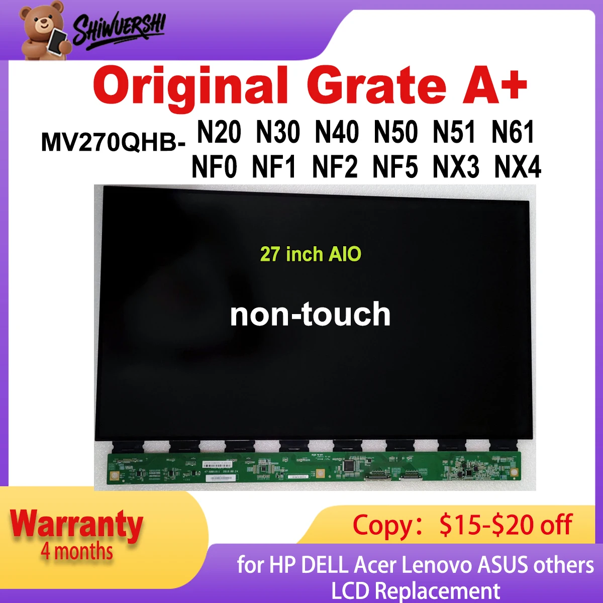 

Original 27'' New A+ LCD Screen Only Lcd Glass MV270QHB N20 N30 N40 N50 N51 N61 NF0 NF1 NF2 NF5 NX3 NX4
