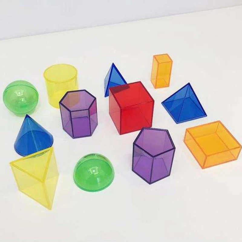 12PCS Set Transparent Geometric Shapes Blocks Montessori Early Education Learning Toys For Kids Classroom Supplies Math