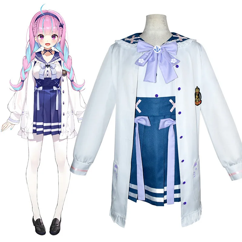 Game Virtual Anchor Vtuber Minato Aqua Cosplay Costume Top Jackets Skirts Suits Bow Badge Hair Tie Two-dimensional Performance