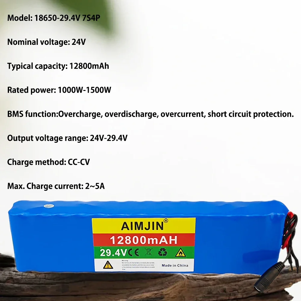 

29.4V 12.8Ah 18650 Battery Rechargeable Lithium Ion 7S4P Battery Pack for Bicycle +29.4V Charger