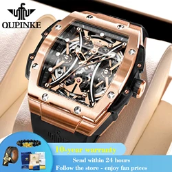 OUPINKE 3215 Hollow Big Dial Mechanical Watch For Men Silicone Strap Waterproof Wristwatch Top Brand Fashion Automatic Man Watch