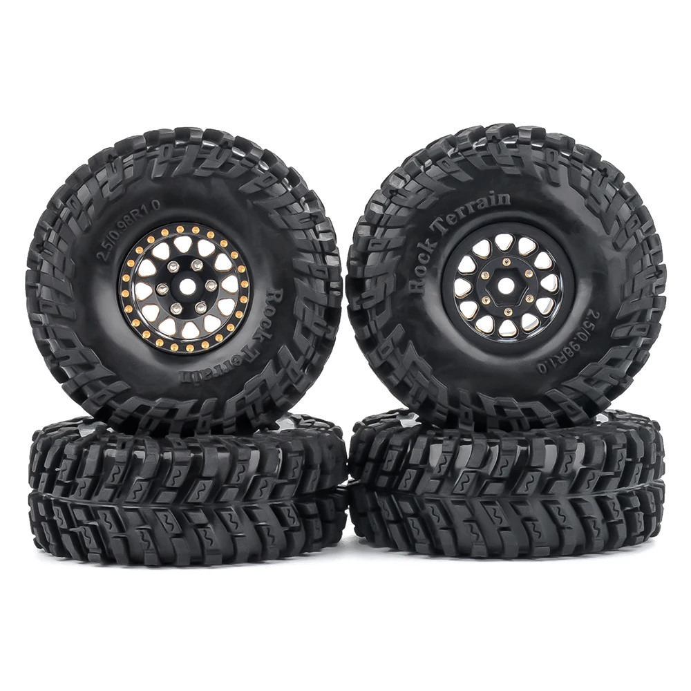 PYFORE 1.0‘’ Beadlock Climbing Tires Metal Wheel Rim Hub 64x24mm Adapter 7mm for 1/18 1/16 RC Car Crawler Accessories