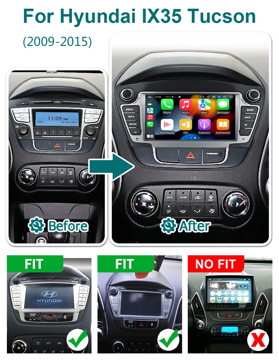 Carplay Android 15 7'' Auto-Stereoanlage Autoradio für Hyundai IX35 Tucson 2009-2015 Android AUTO 2-DIN Autoradio Multimedia 4G LTE – Detail 2