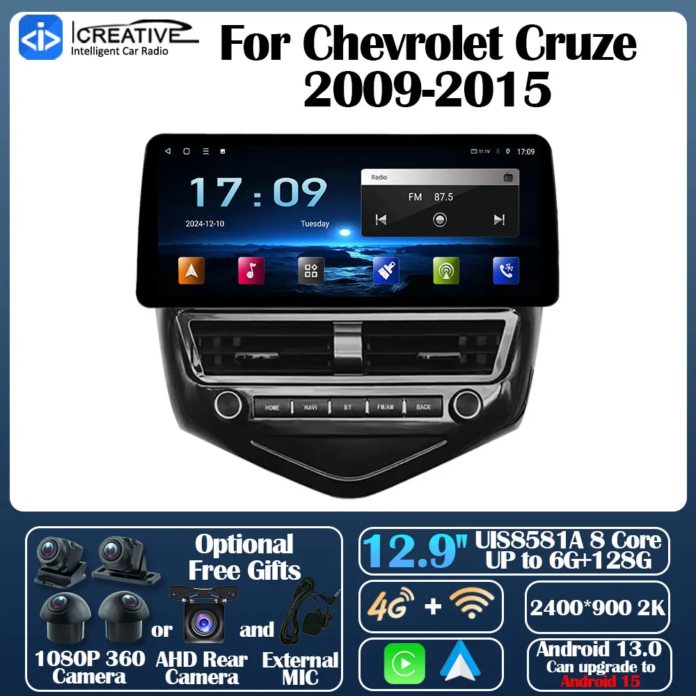 Android 13 Car Radio For Chevrolet Cruze 2009-2015 Carplay Auto Multimedia Stereo 360 Camera Navi GPS Intelligent 5G HU No 2din