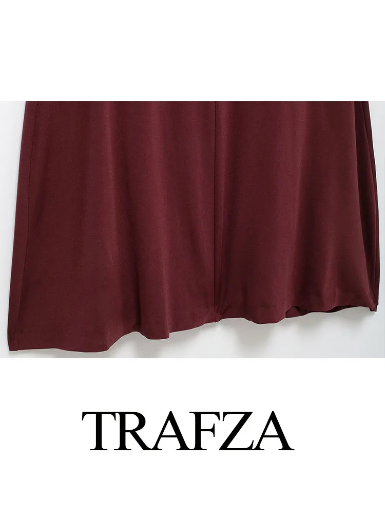 TRAFZA-Robe Mi-Longue pour Femme, Tenue de Soirée Sexy, Col en V, Fermeture Éclair au Dos, Couleur Unie, Fleurs 3D Pliées, Décorer, Mode Féminine