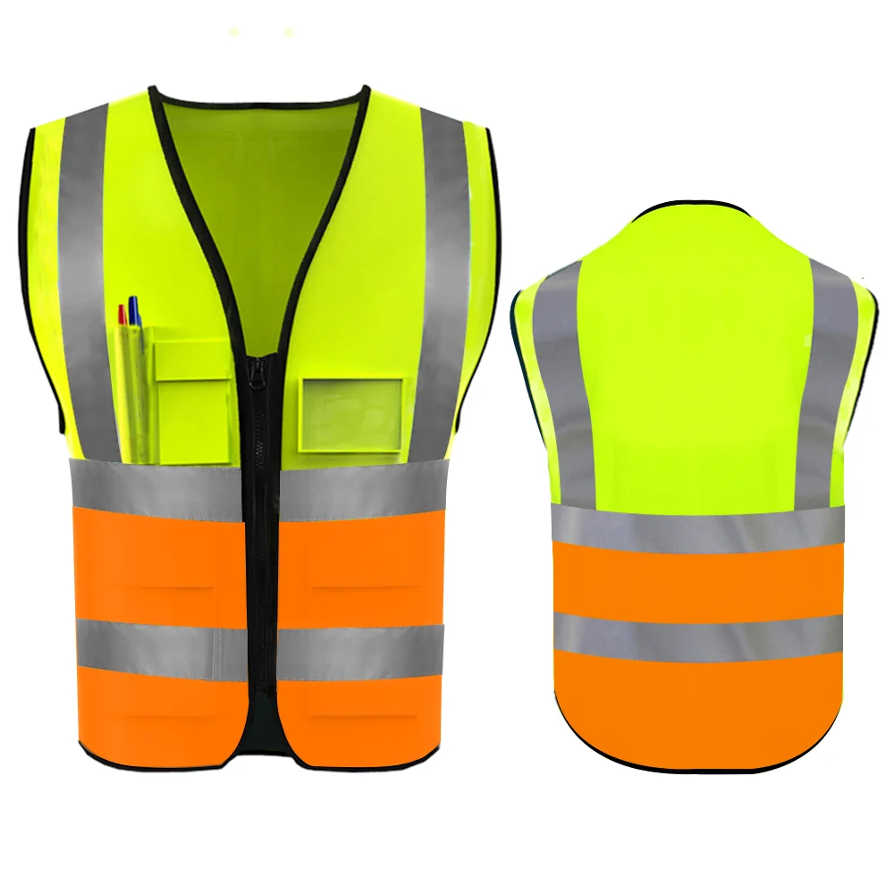 

High Visibility Safety Vest with Reflective Strips For Engineer Hi Vis 5 Pockets Outdoor Breathable Work Vest For Men American