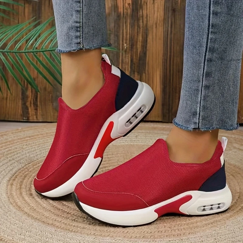 Vrouw Sneakers Effen Kleur Mode Platform Ademende Vulkanische Looptenis Veters Casual Wiggen Mesh Sportschoenen