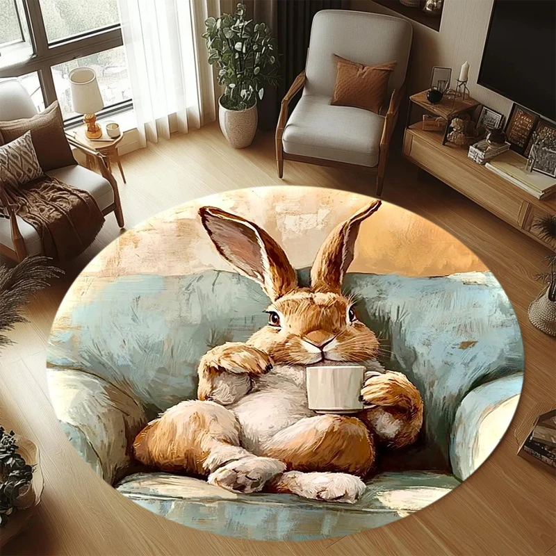 Round Rabbit Carpet Mat Rug Living Room Home Decoration Cute Animal Pattern Nordic Style Soft Non-slip Floor Mat