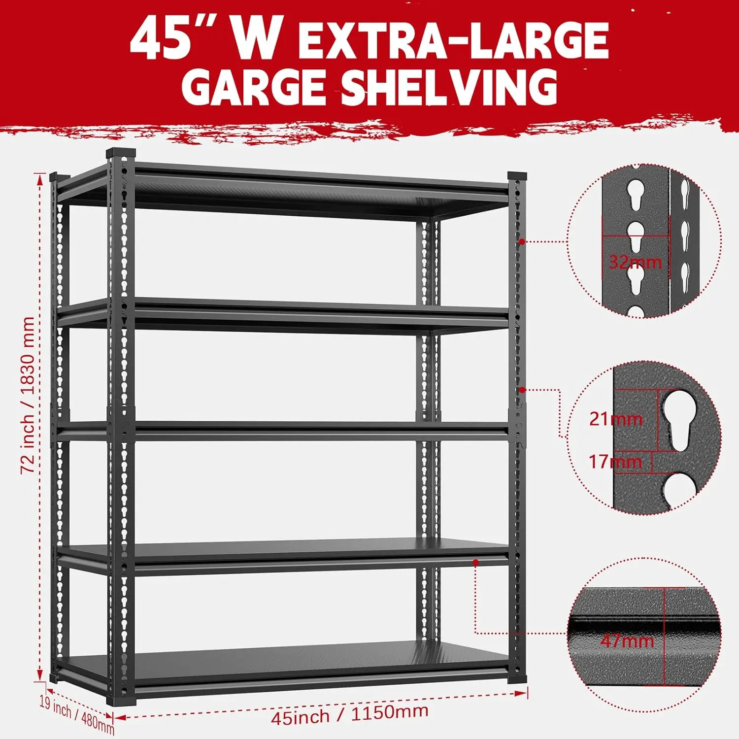 Heavy Duty Storage Rack 3000lbs Load Capacity, 5 Tier Adjustable Garage Storage Shelving Units, Boltless Metal Garage Shelf