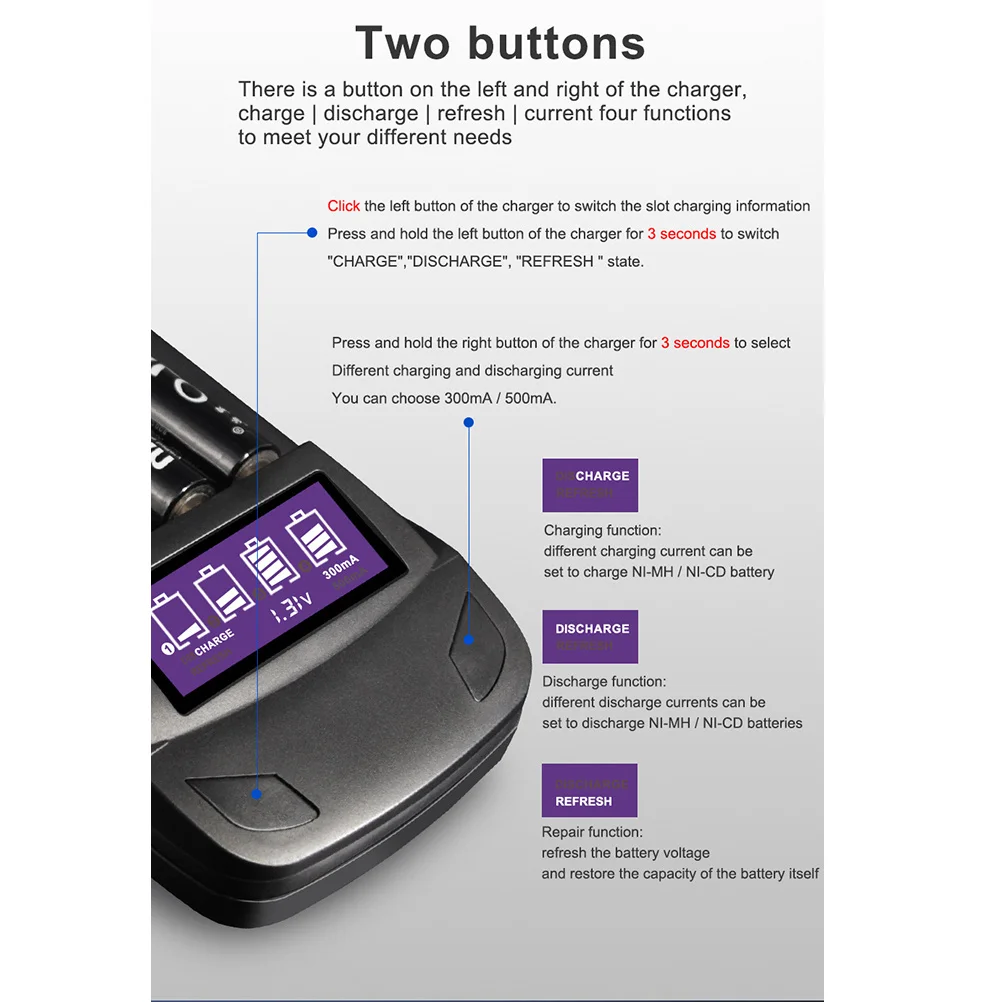 

1Pcs 4-Slot USB Smart with Digital LCD Screen Auto-Detect Capacity Multi-Function Charging Discharging for Home