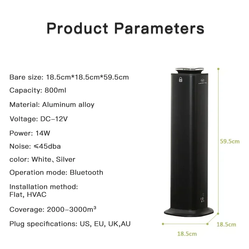 Parfüm-Metallsäule, 3000 m3, Raumduft, ätherische Öle, Diffusor, Aroma für Zuhause, Bluetooth, APP, 800 ml Fassungsvermögen, Lufterfrischer