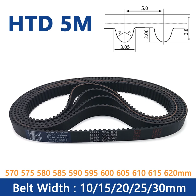 

1pc HTD 5M Timing Belt 570 575 580 585 590 595 600 605 610 615 620mm Width 10 15 20 25 30mm Rubber Closed Loop Synchronous Belt