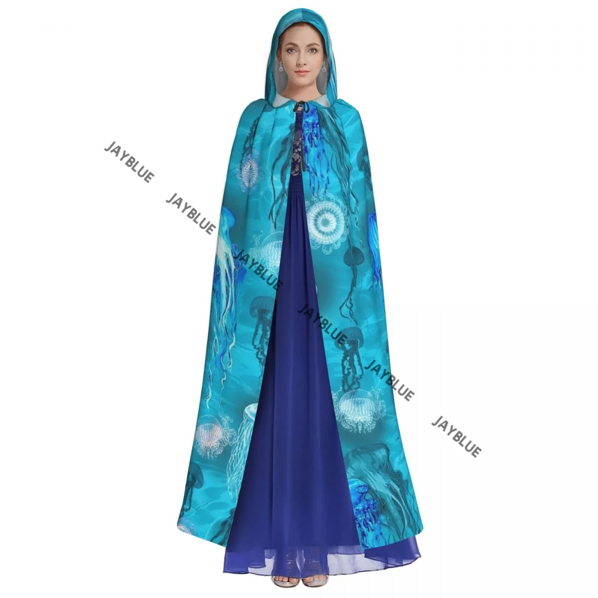 Unisex Adult Sea Jellyfish Cloak with Hood Long Witch Costume Cosplay