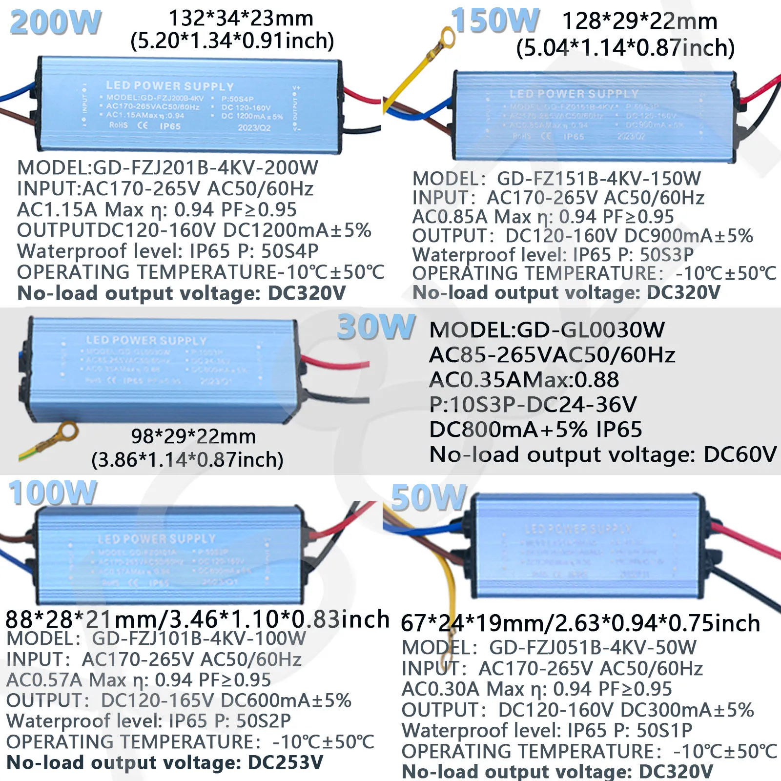 30W 50W 100W 150W 200W 300mA 600mA  800mA 900mA 1200mA  LED Driver to DC120-160V Adapter Transformer Power Supply For Floodlight