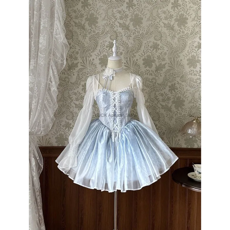 

Alice Girl's New Lolita Dress Wisteria Ballet Dress Fine Vertical Stripe Chiffon Long Sleeved Sun Protection Cardigan Dress