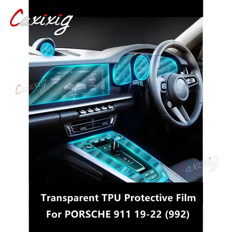 For PORSCHE 911 19-22 992 Car Interior Center Console Transparent TPU Protective Film Anti-scratch Accessory RHD LHD