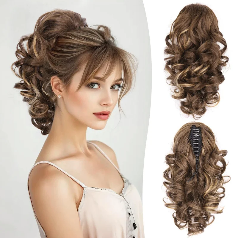 European and American 16inch Wavy Clip-on Synthetic Hairpiece Fluffy Curly Ponytail