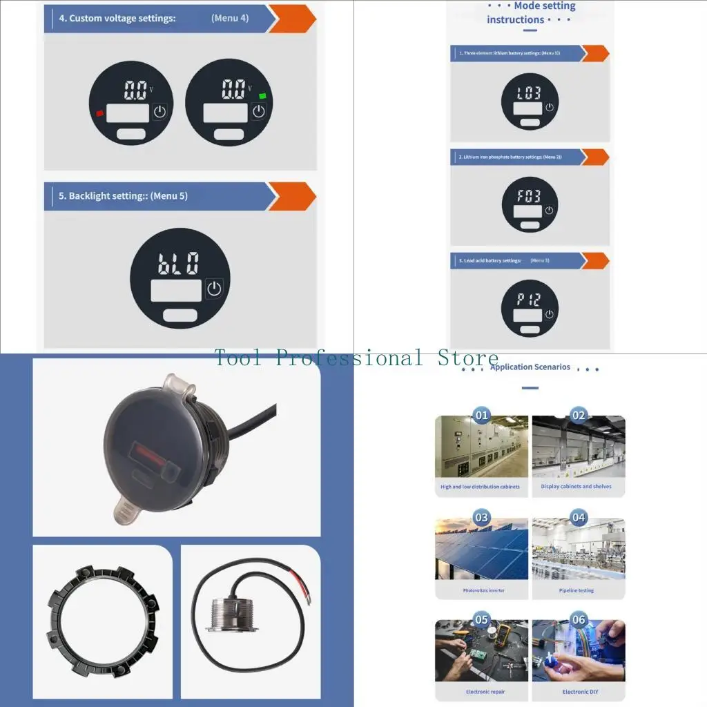 57QF Universal Voltmeter ABS Enclosed Digital Voltage Indicates for Automotive Marine Applications In 36mm Round Designs