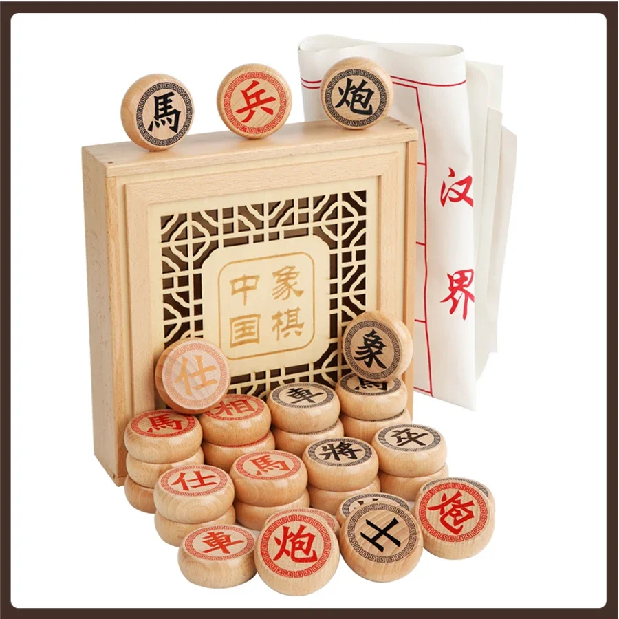 

Wood Chinese Chess Set Beech Kids Beginner Tournament Traditional Strategy Game Hollow Chessboard Juego De Mesa Entertainment