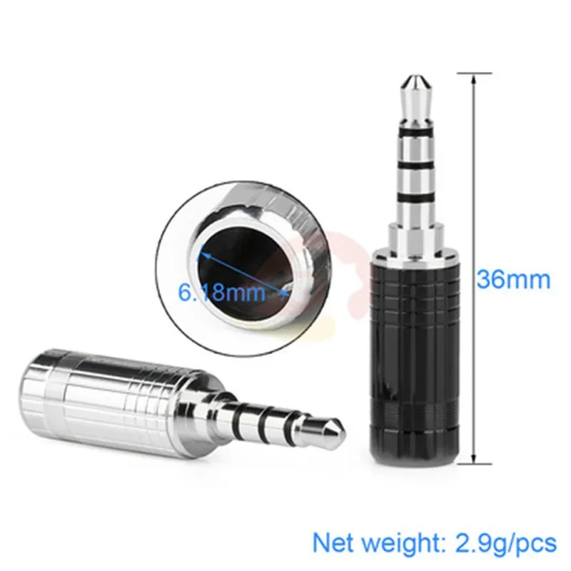 3.5mm Jack 4 Poles Stereo Rhodium Plated Plug 3.5 HiFi Audio Jacks Soldering 6.2mm Earphone Wire Speker Terminal Connector