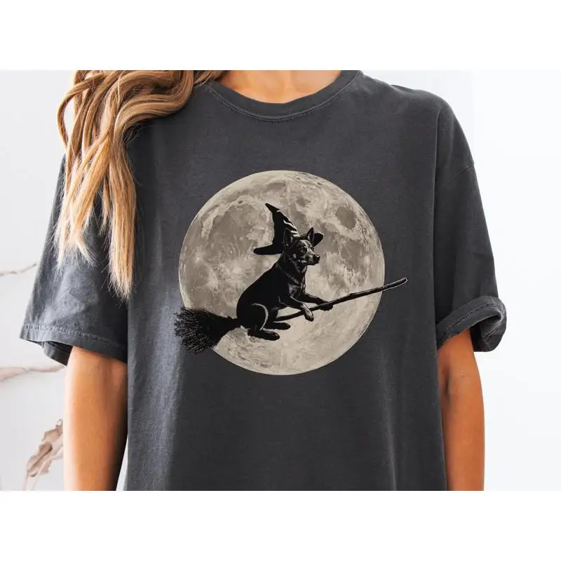 Australian Cattle Dog Moon Halloween Heeler Witch Blue Red Heeler T-Shirt