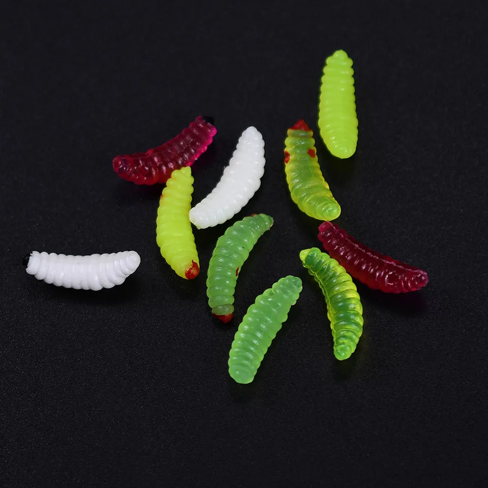 100Pcs Soft Mini Maggot Baits 2cm 5 Colors Mixed Fishing Lures
