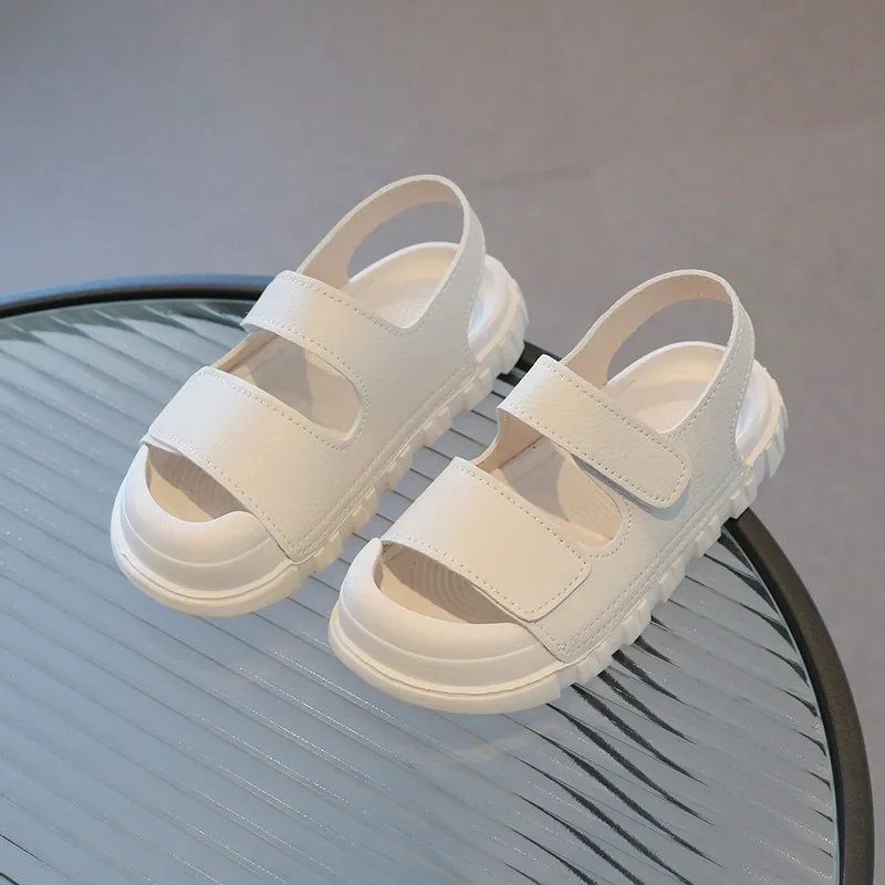 Girls Sandals Boys Beach Shoes 2024 New Kids Fashion Casual Shoes Solid Color Anti-kick Children Beach Sandals for Summer PU