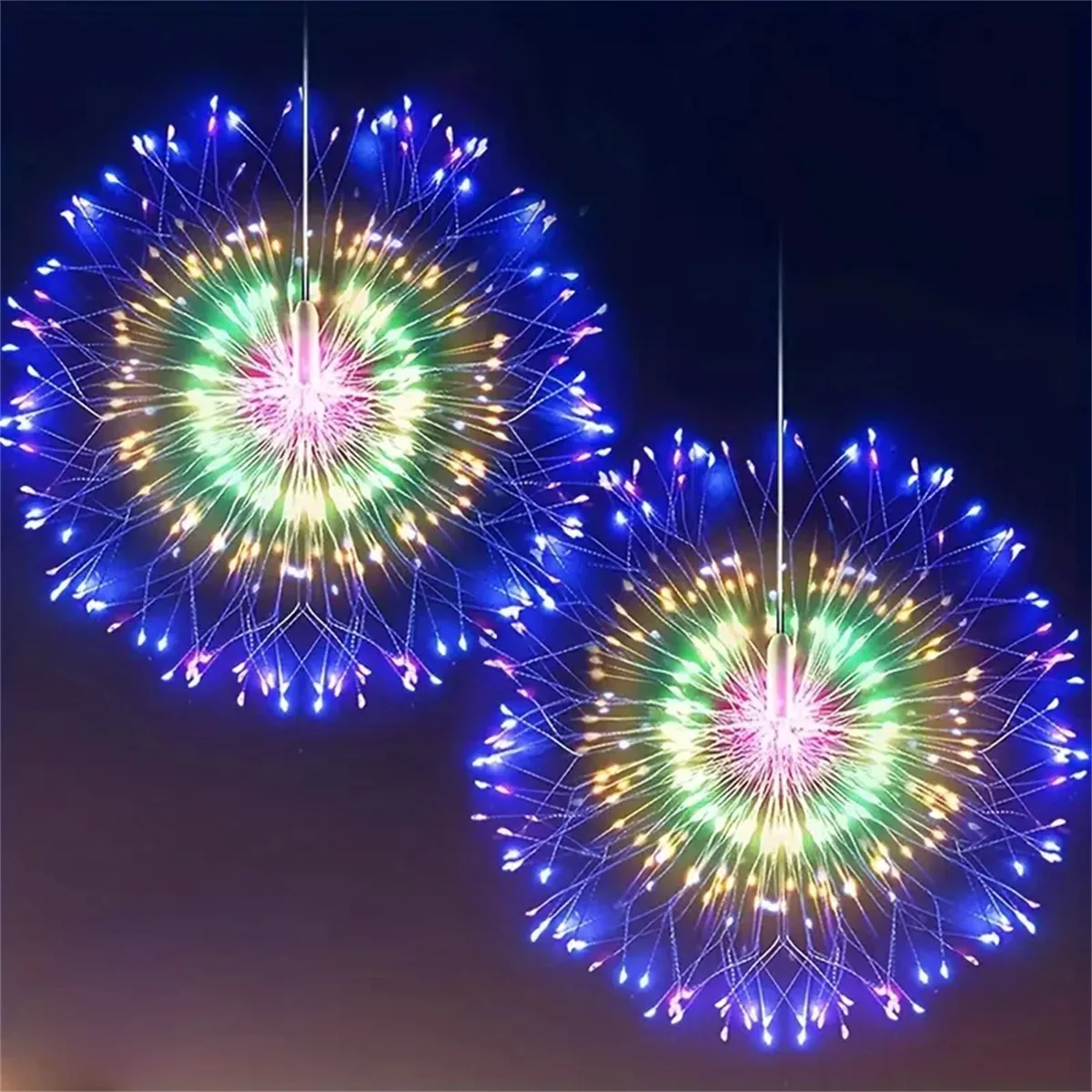 4 قطع/مجموعة 360 مصباح LED للألعاب النارية على شكل شجرة معلقة USB، متوفر بألوان فاتحة بيضاء دافئة وملونة، يستخدم لتزيين الحديقة