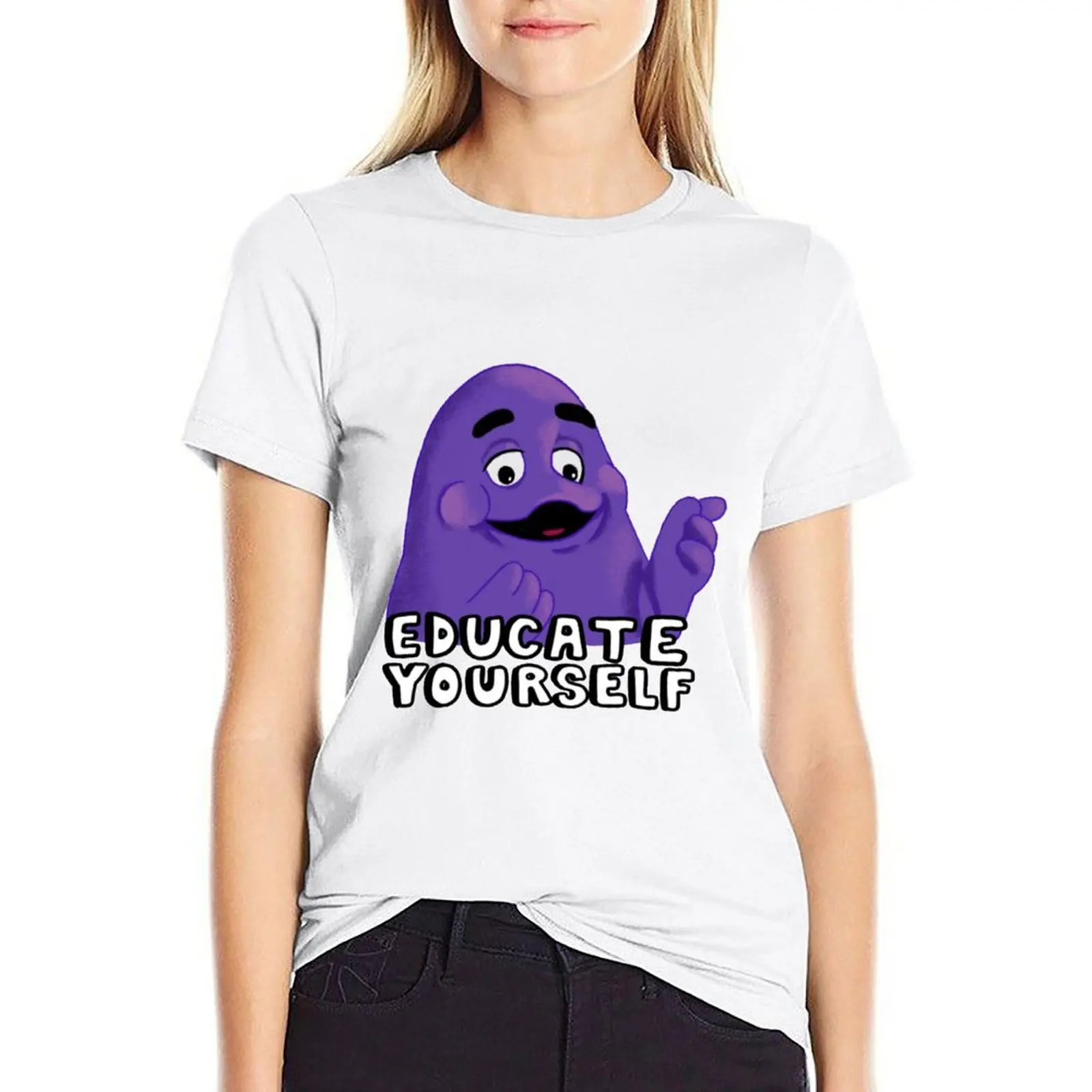 

Grimace educate yourself T-shirt summer top shirts graphic tees oversized t shirts for Women