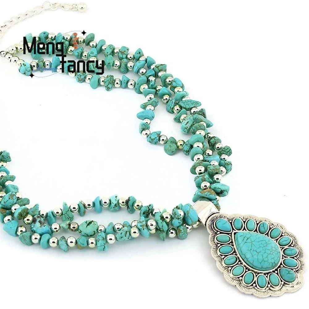 عالية الرجعية الصف الفيروز قلادة الأزياء والمجوهرات الحجر الطبيعي قلادة رائعة أنيقة شعبية الفاخرة الجودة الأكثر مبيعا