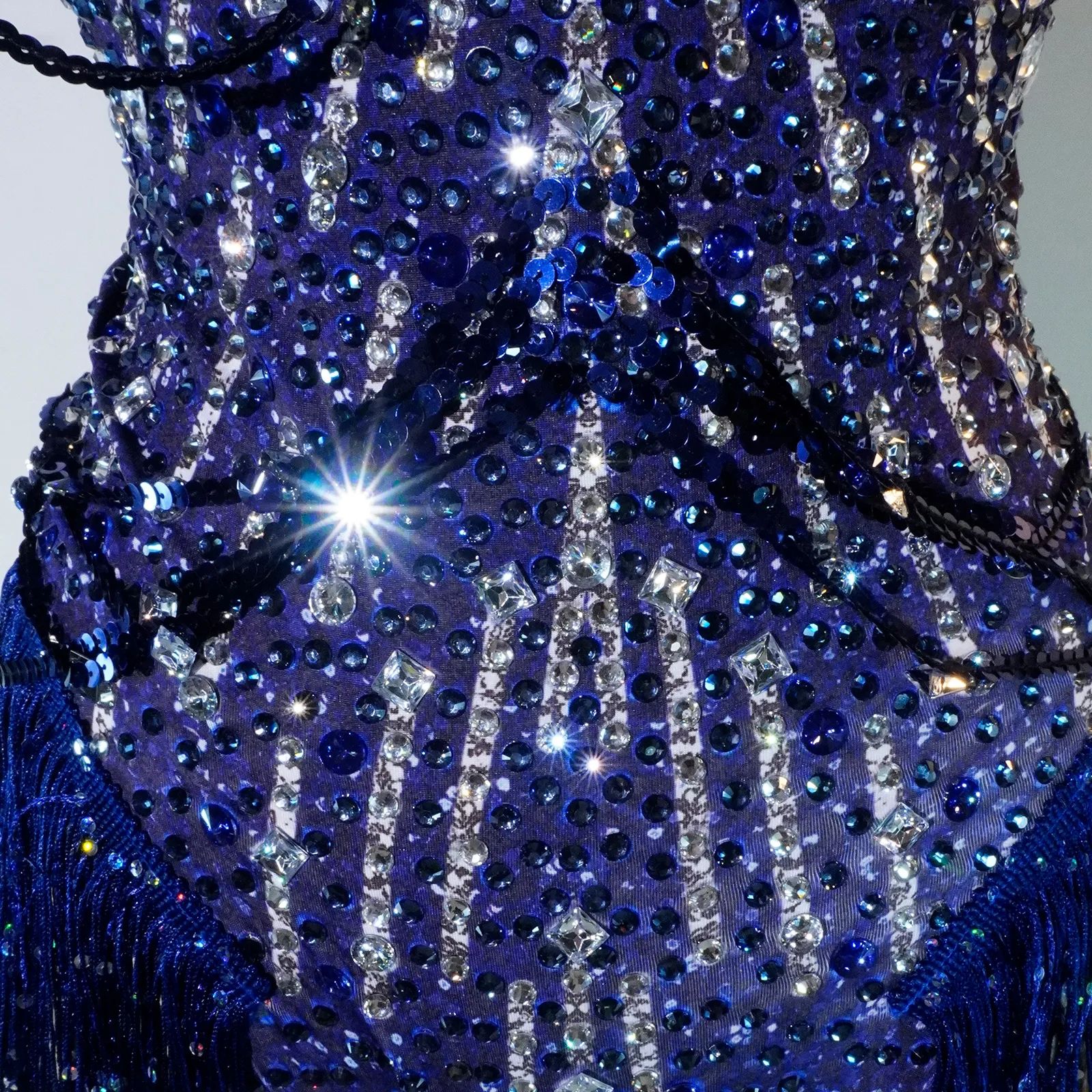 New Music Stage Singer Costumes Glittering Blue Rhinestones Tassel Bodysuit Latina Dance Costumes Queen Nightclub Birthday DJ DS
