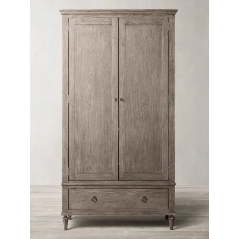 American oak wardrobe French retro storage cabinet adult wardrobe bedroom double door solid wood wardrobe