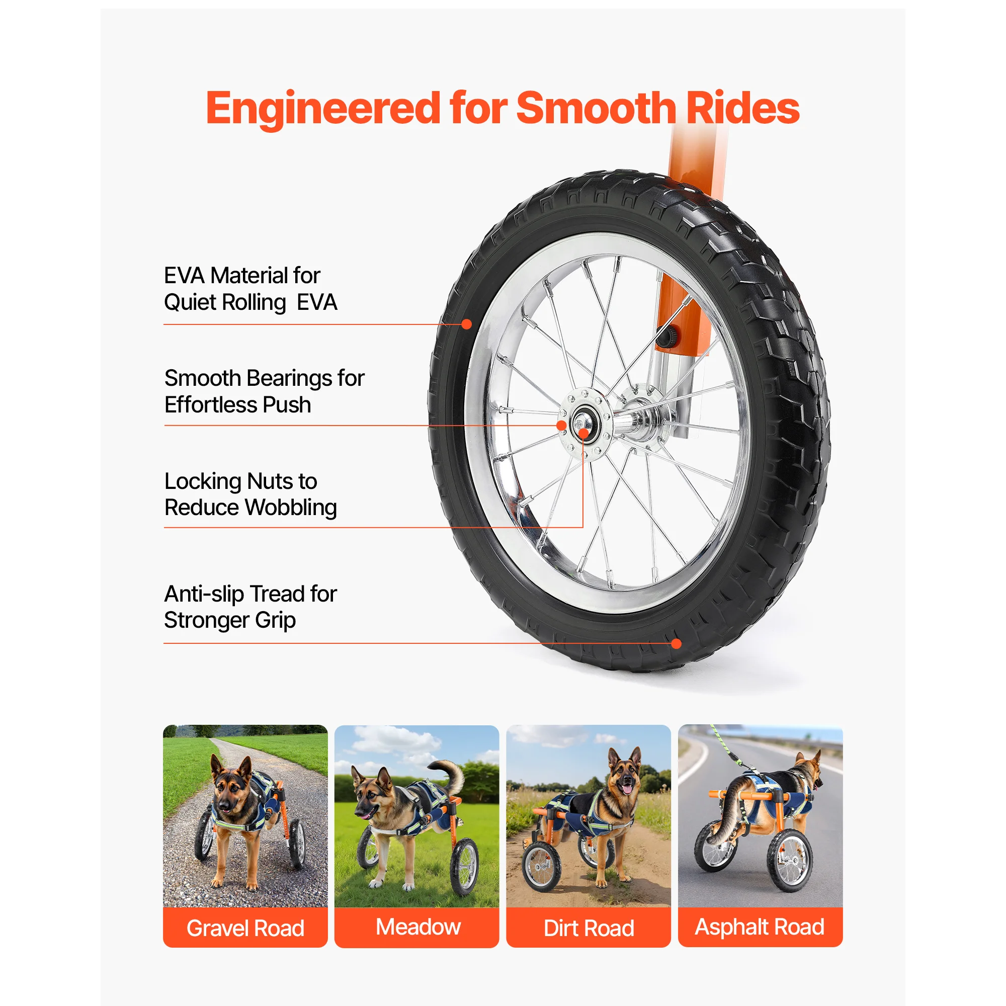 Lightweight 2-Wheel Dog Wheelchair for Hind Legs – Adjustable Height, Width & Length | Shock-Absorbing Wheels | Suitable for Med view 2