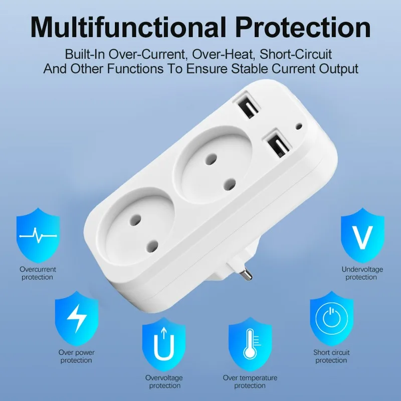 EU Plug Conversion Plug Multifunctional Sockets Portable with 2 USB Port German French Russian Universal Sockets Power Adapter