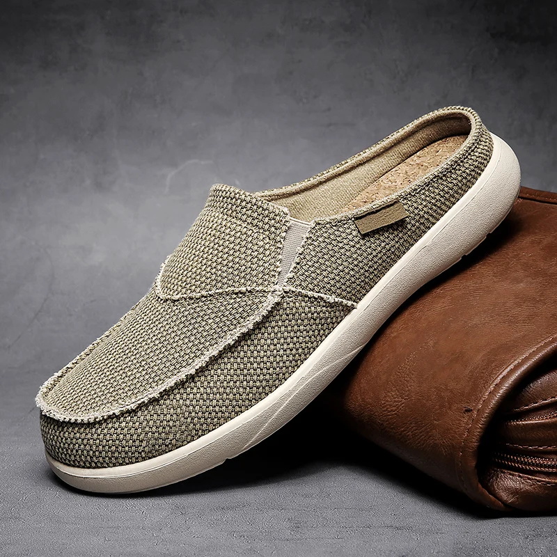 

Men's Canvas Shoes Breathable Soft Bottom Comfortable Slip-On Work Lazy Half Slippers Linen Casual Old Beijing Loafers
