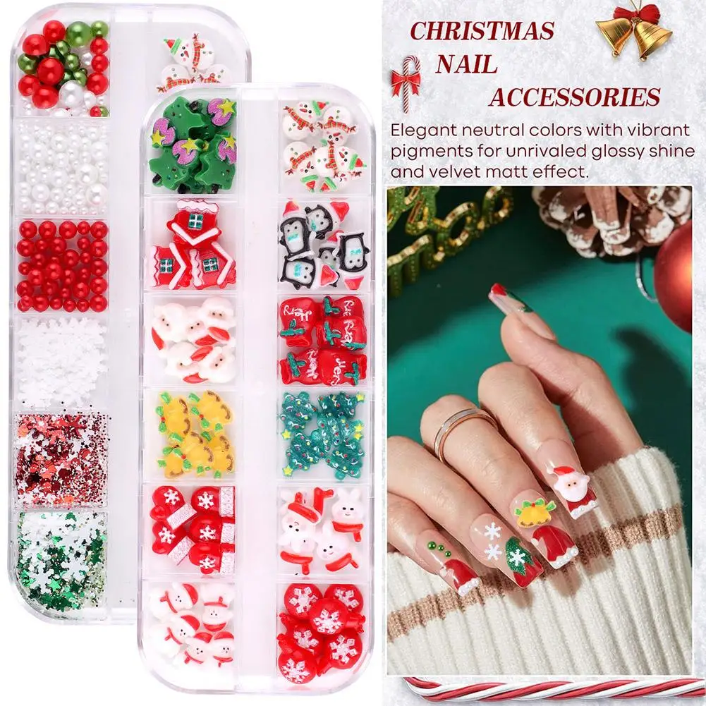 かわいい漫画樹脂クリスマスシリーズネイルサンタクロース雪だるま弓ラインストーンネイルアート装飾マニキュア DIY T9M6