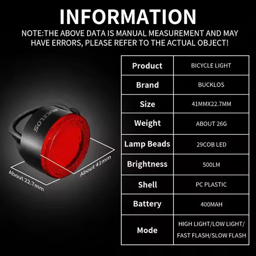 BUCKLOS Bike Light COB Front Rear Bicycle Lights LED Rechargeable Mountain Road Bicycle Lamp MTB Tail Light Cycling Flashlight - Image 3