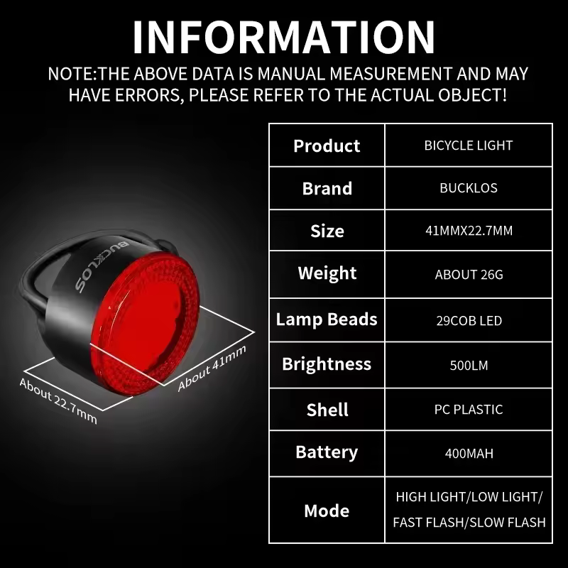 BUCKLOS Bike Light COB Front Rear Bicycle Lights LED Rechargeable Mountain Road Bicycle Lamp MTB Tail Light Cycling Flashlight - Image 3