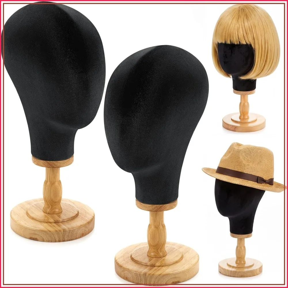 

2 Pcs 23 Inch Mannequin Wig Head Stand with Wooden Base, Canvas Display for Hats Caps Wigs, Ideal for Salon Boutique Photography