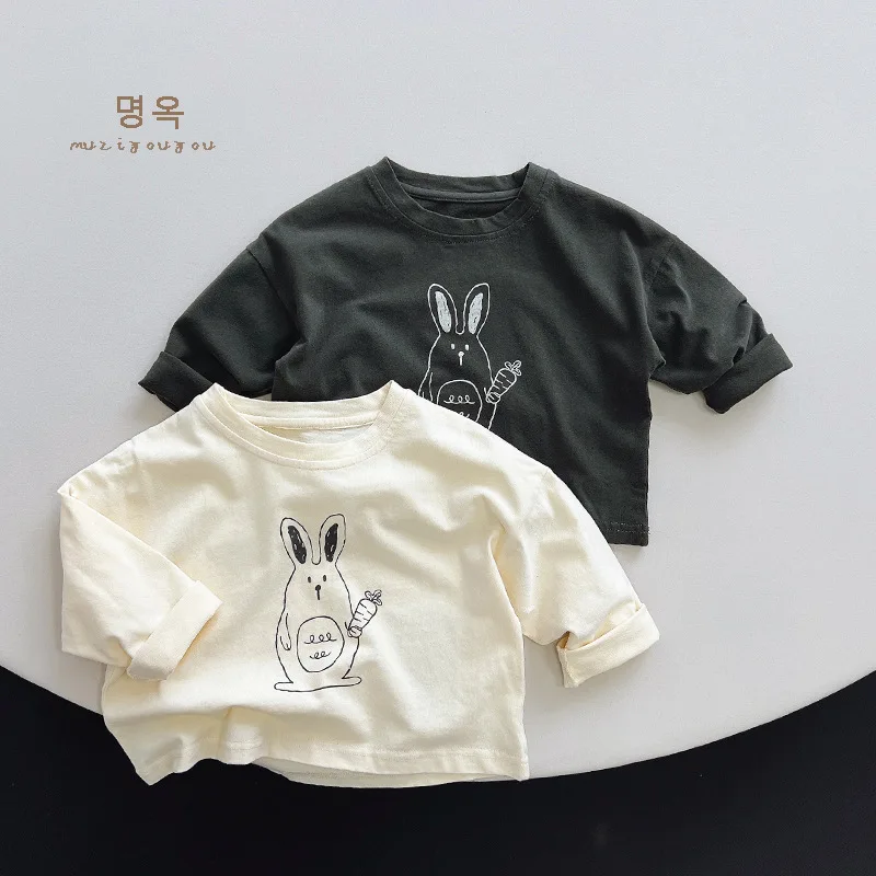 Cute Children's Cartoon T-shirt 2025 Spring and Autumn New Cotton Top Medium and Children's Bottoming Shirt