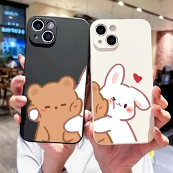 Cute Rabbit Bear Couple Paired Phone Case for IPhone 14 13 12 11 15 16 Pro XS Max 7 8 Plus 13Mini SE2 X Soft Lovers Cover Fundas
