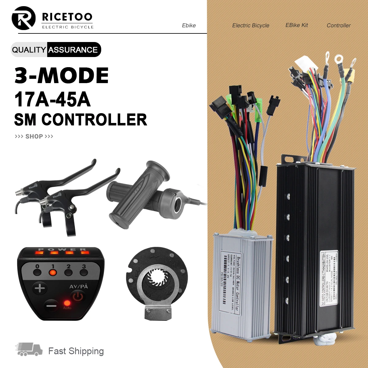 17A-45A Electric Controller with self-learn line 3-mode Sine Wave Controller 250W-2000W with G51 LED Meter (Protocol 2) 36V48V