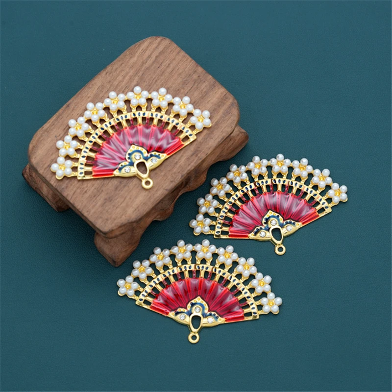 クリエイティブドロップパールファンビーズ、チャームコネクタ、DIYイヤリング、ヘアジュエリー作り、衣類アクセサリー素材、新品、バッチあたり10個