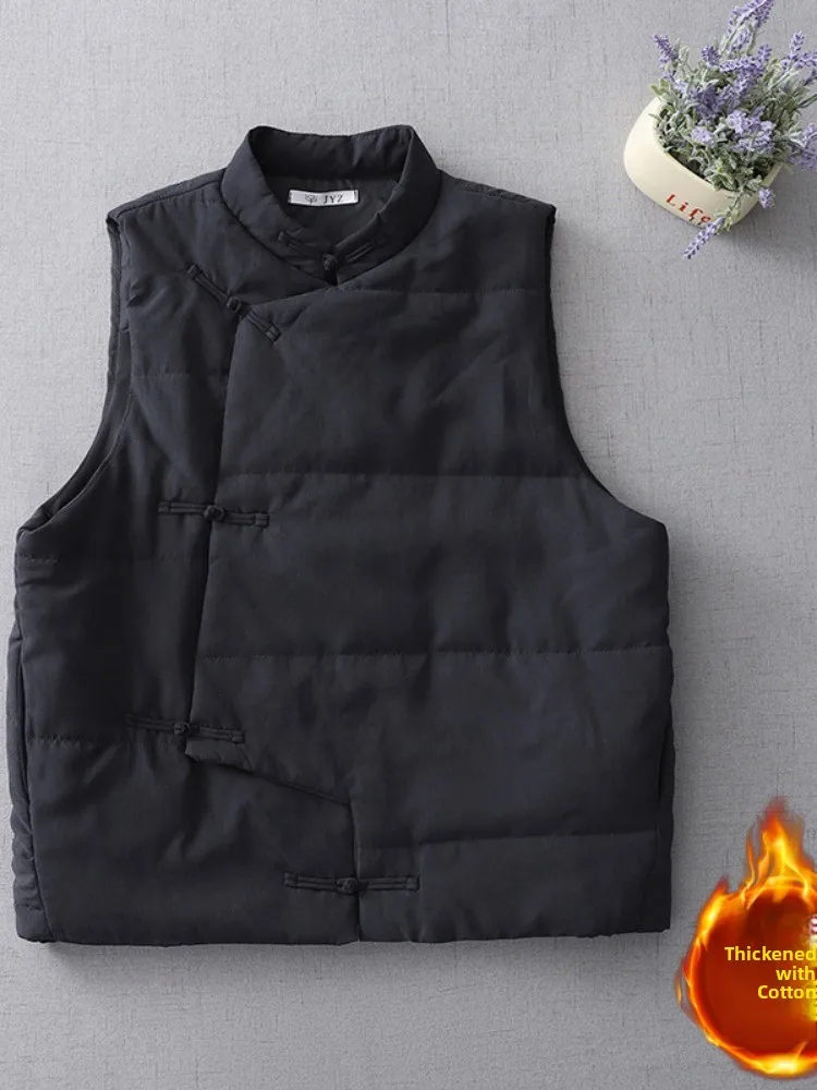 

Warm Cotton Lined Chinese Sle Jaet Vest Women's Autumn Winter Stand Collar Button up Bal Top Quali Commute Faion