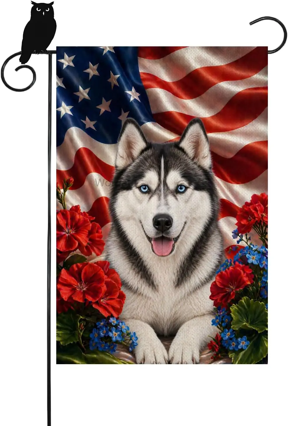 Welcome 4th of July Husky Garden Flag 12x18 Inch Double Sided, Patriotic Memorial Day Floral Flag for Yard Outdoor Decoratio PPZ