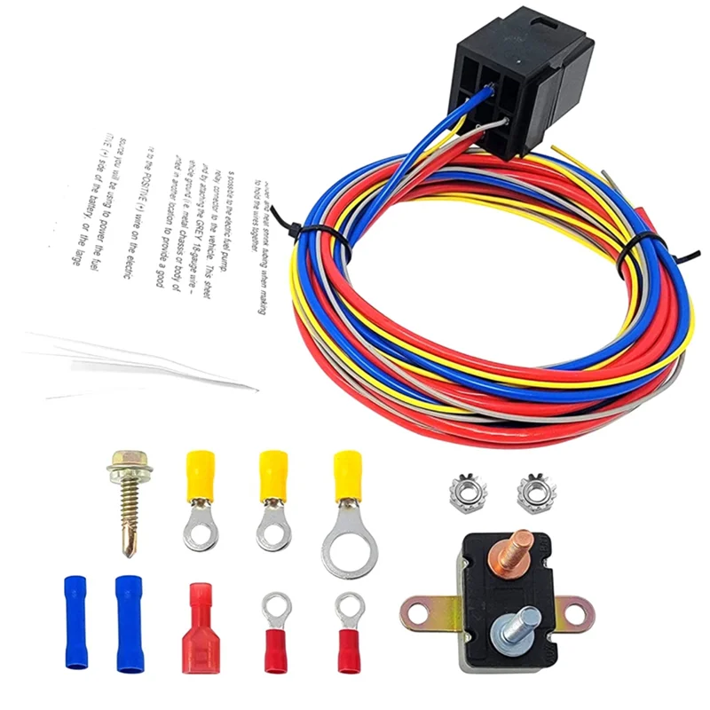 

Electric Fan Fuel Pump Harness and Relay Kit 30A Relay Circuit Breaker and Crimp Terminals & Hardware